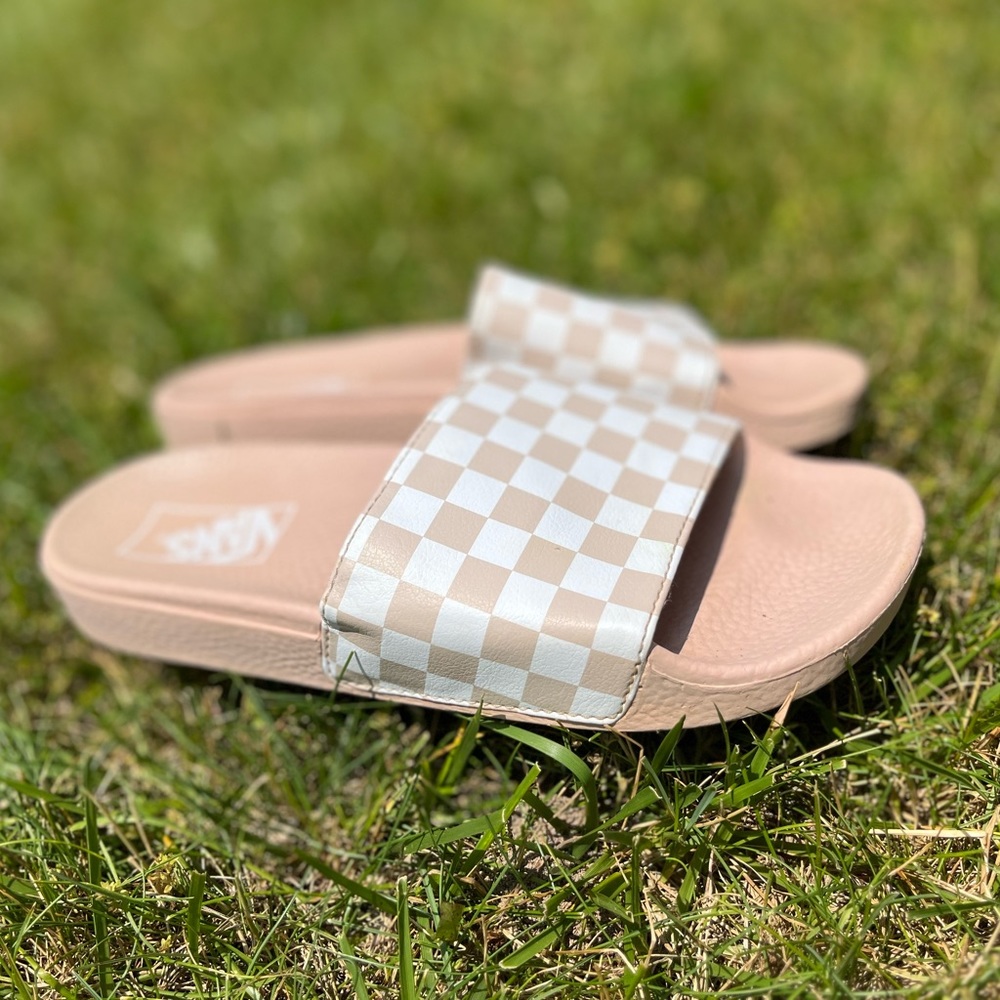 VANS White/Blush Pink Checkerboard Slide On Sandal, Slides